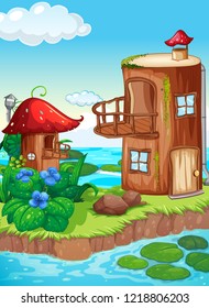 Fairy tale house in nature illustration