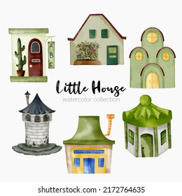 Fairy tale houses. Fantasy forest cabin. Imagination village. Magical landscape elements. Cottages of fictional characters. Vector creative homes set 