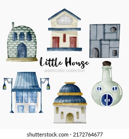 Fairy tale houses. Fantasy forest cabin. Imagination village. Magical landscape elements. Cottages of fictional characters. Vector creative homes