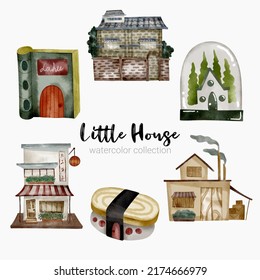 Fairy tale houses. Fantasy forest cabin. Imagination village. Magical landscape elements. Cottages of fictional characters. Vector creative homes set 