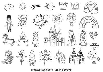 Fairy Tale Icon Set . Line Style Collection