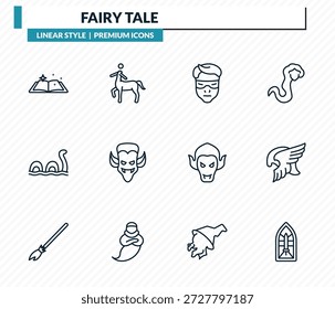 Märchen-Ikonen-Set - Märchen, Centaur, Protagonist, Valkyrie, gefärbte Glaskontur Vektorsammlung.