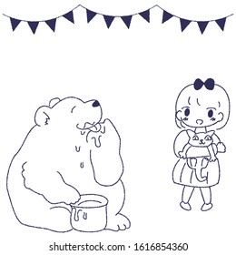 Fairy tale illustration of girl and bear