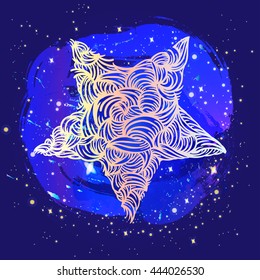 Fairy tale illustration of glowing stars on a beautiful blue background. Vector illustration