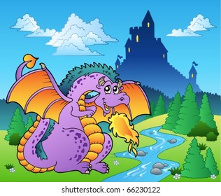 Fairy tale image with dragon 2 - vector illustration.