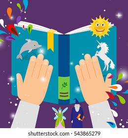 Fairy tale kids book  top view vector illustration