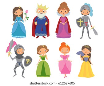 Fairy Tale. King, Queen, Knights And Princesses. Cartoon Vector Illustration