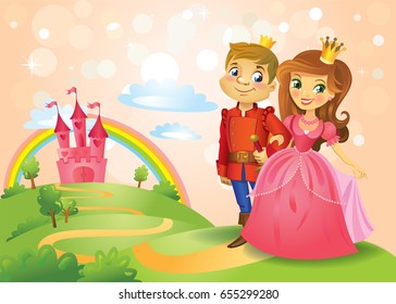 Fairy Tale Landscape Beautiful Princess Prince Stock Vector (Royalty ...