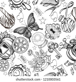 Cuento de hadas y magia. Patrón sin inconvenientes para envolver papel, papel pintado, tela y mucho más.