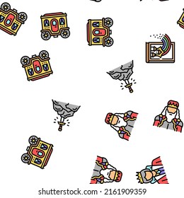 Fairy Tale Magical Story Book Vector Seamless Pattern Thin Line Illustration