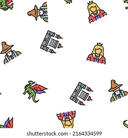 Fairy Tale Magical Story Book Vector Seamless Pattern Thin Line Illustration