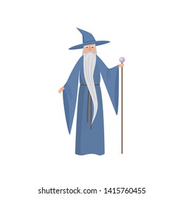 Fairy tale magician senior man with long blue clothes