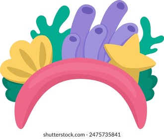Fairy tale marine headband isolated on white background. Vector fantasy mermaid princess accessory with seaweeds, seashells, sea star. fairytale head or hair decoration icon. Cartoon magic object
