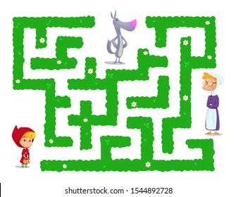 Fairy tale maze about Red Hat. Girl should find way to her grandmother. Vector