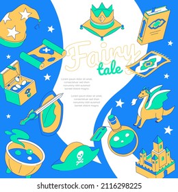 Fairy tale - modern isometric colorful banner with copy space for text
