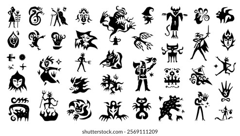 Fairy tale monsters character vector icon set , cartoons signs and symbols history graphic background 
