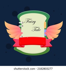 Fairy Tale Note Book Sheet Icon  Fantasy  Green Color With Wings And Ribbon Cute Colorful Cartoon For GUI Or Business , Education , E-commerce , Vector Design