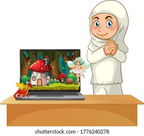 Cuento de hadas en la ilustración de pantalla del escritorio del ordenador