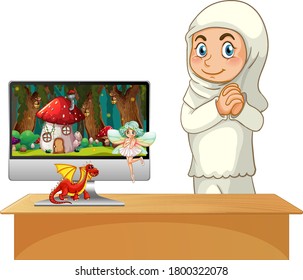 Fairy tale on computer screen illustration