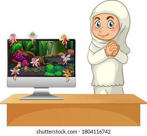 Fairy tale on computer screen illustration