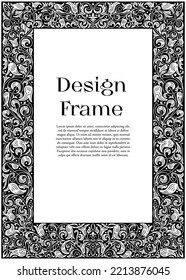 Fairy Tale Ornament Frame. Vintage graphic template. Vector floral border. 
