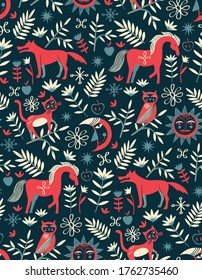 Fairy tale pattern scandinavian style seamless design illustration