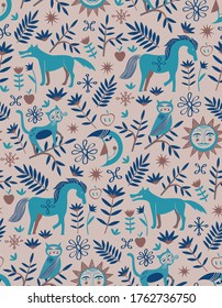 Fairy tale pattern scandinavian style seamless design illustration