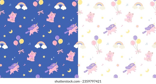 Fairy tale pattern with unicorn and bear