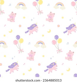 Fairy tale pattern with unicorn and bear