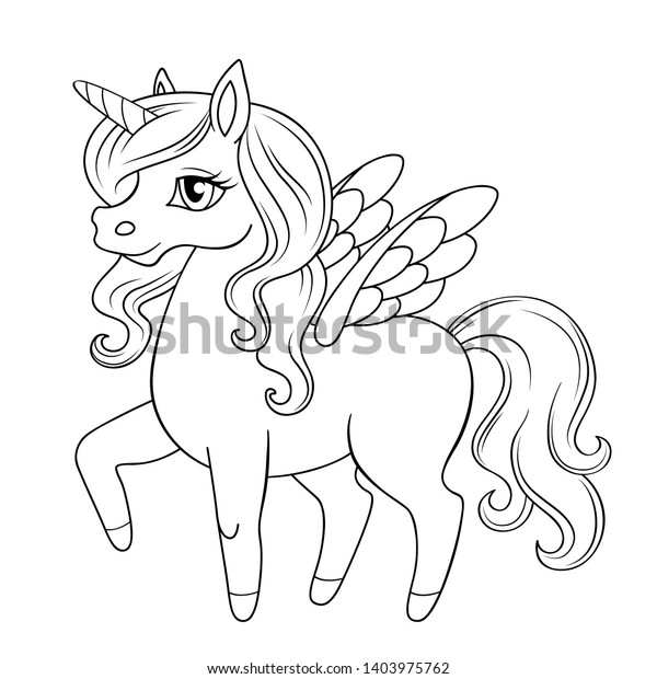 Marchentalm Pegasus Pony Prinzessin Einhorn Schwarz Weiss Vektorgrafik Fur Das Farbbuch