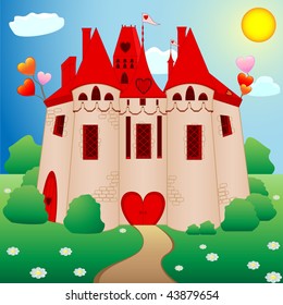 Fairy tale princess castle with red roofs