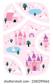 Castillo de princesa de cuento de hadas - ilustración vectorial en estilo plano. Fantástico y lindo castillo - reino de cuento de hadas
