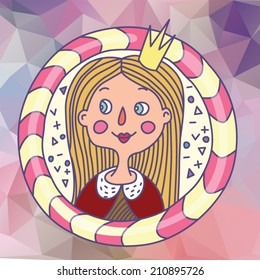 Fairy Tale Princess / Vector illustration of cute princess on vector hexagon background