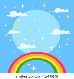 Fairy tale rainbow background. Vector flat cartoon illustration