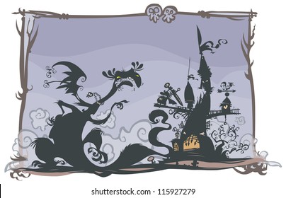 Fairy tale scene with cartoon silhouettes.