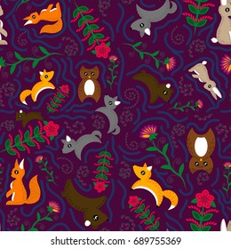 Fairy tale seamless background with animals
