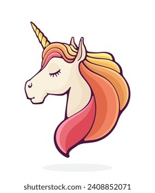 Fairy tale sleeping unicorn. Magic horse with horn. Vector illustration. Hand drawn cartoon clip art with outline. Isolated on white background
