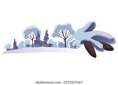 Fairy tale story about winter season, cones. Seasonal banner for social media stories wallpaper, landscape with copy space for text. Vector illustration