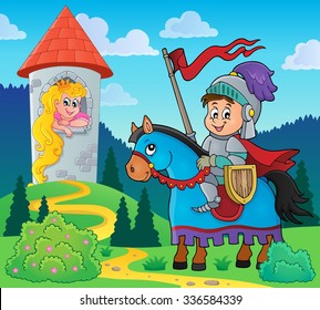 Fairy tale theme knight and princess - eps10 vector illustration.