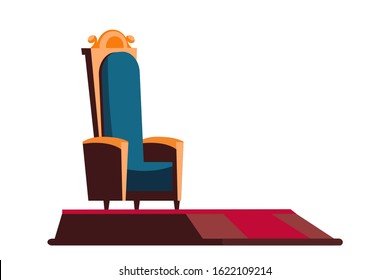 Fairy tale throne flat vector illustration. Medieval fable, fictional story attribute. Royal palace furniture, castle interior element. Ancient armchair for king, emperor. Fantasy kingdom symbol