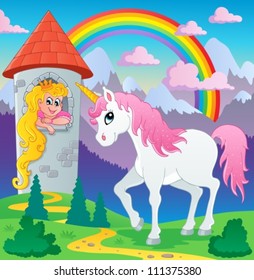 Fairy tale unicorn theme image 3 - vector illustration.