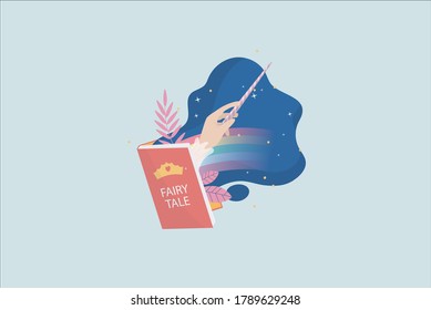 vector de cuento de hadas, libro y arco iris (eps-10)