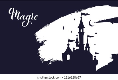 Fairy tale vector  Castle silhouette . Wizard world. Templates for interiors decor, prints, posters