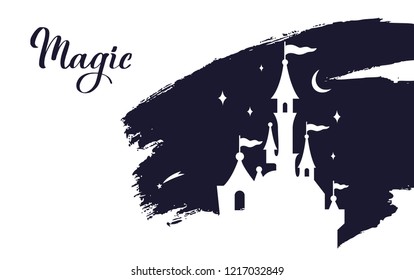 Fairy tale vector  Castle silhouette . Wizard world. Templates for interiors decor, prints, posters