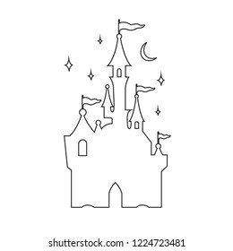 Fairy tale vector  flat style  thin line art  collection with  Castle. Templates for interiors decor, prints, posters