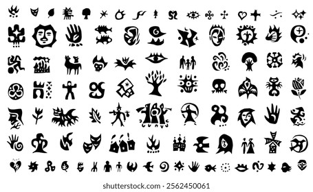 Fairy tale vector icon set , characters signs and symbols history graphic background book cover