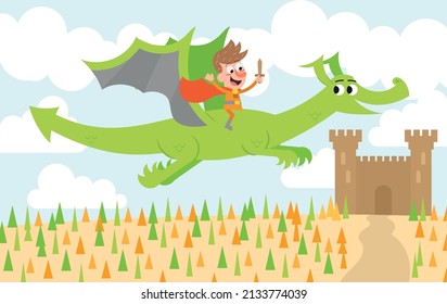 Fairy tale vector with prince and dragon theme