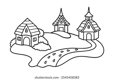 fairy tale village design for coloring book
