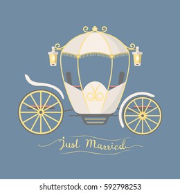 Fairy tale vintage carriage decoration royal element retro wedding coach with classic elegant accessory vector illustration.