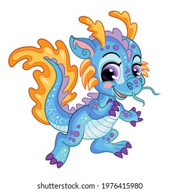 Fairy tale water dragon  Vector bright cartoon isolated illustration cute little dragon character  For children t  shirt   apparel  print   design  poster  card  sticker  decor